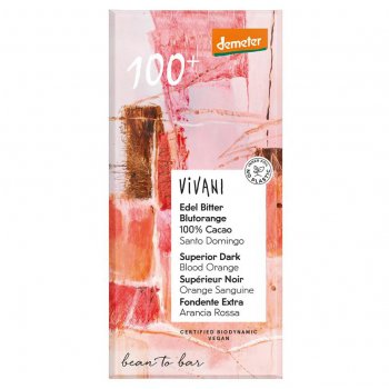 Vivani Organic 100 percent  Dark Chocolate with Blood Orange - 90g