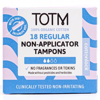 TOTM Organic Cotton Regular Non Applicator Tampons - Pack of 18