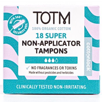 TOTM Organic Cotton Super Non Applicator Tampons - Pack of 18