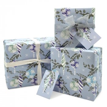 Recycled Wrapping Paper & Tags - Winter Baubles - Pack of 4