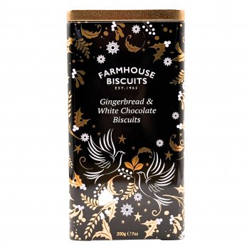 Farmhouse Biscuits Triangle Tin - Gingerbread and White Chocolate - 200g