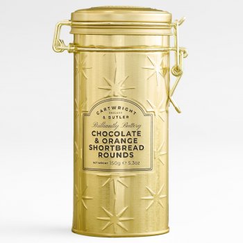 Cartwright & Butler Gold Christmas Chocolate & Orange Shortbread in Tin - 150g