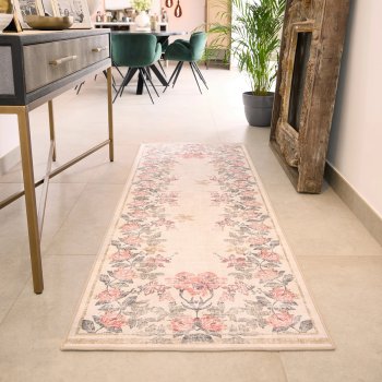 Hug Rug Eco-Washable Botanical Border Runner Rug - 75 x 220cm