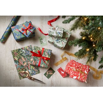 Recycled Wrapping Paper & Tags - Green Hedgerow Birds - Pack of 4