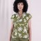 Nomads Cotton Poplin Flower Print Tie Neck Top - Verdant