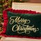 Merry Christmas Embroidered Velvet Cushion - Green - 50x35cm