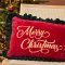 Merry Christmas Embroidered Velvet Cushion - Red - 50x35cm