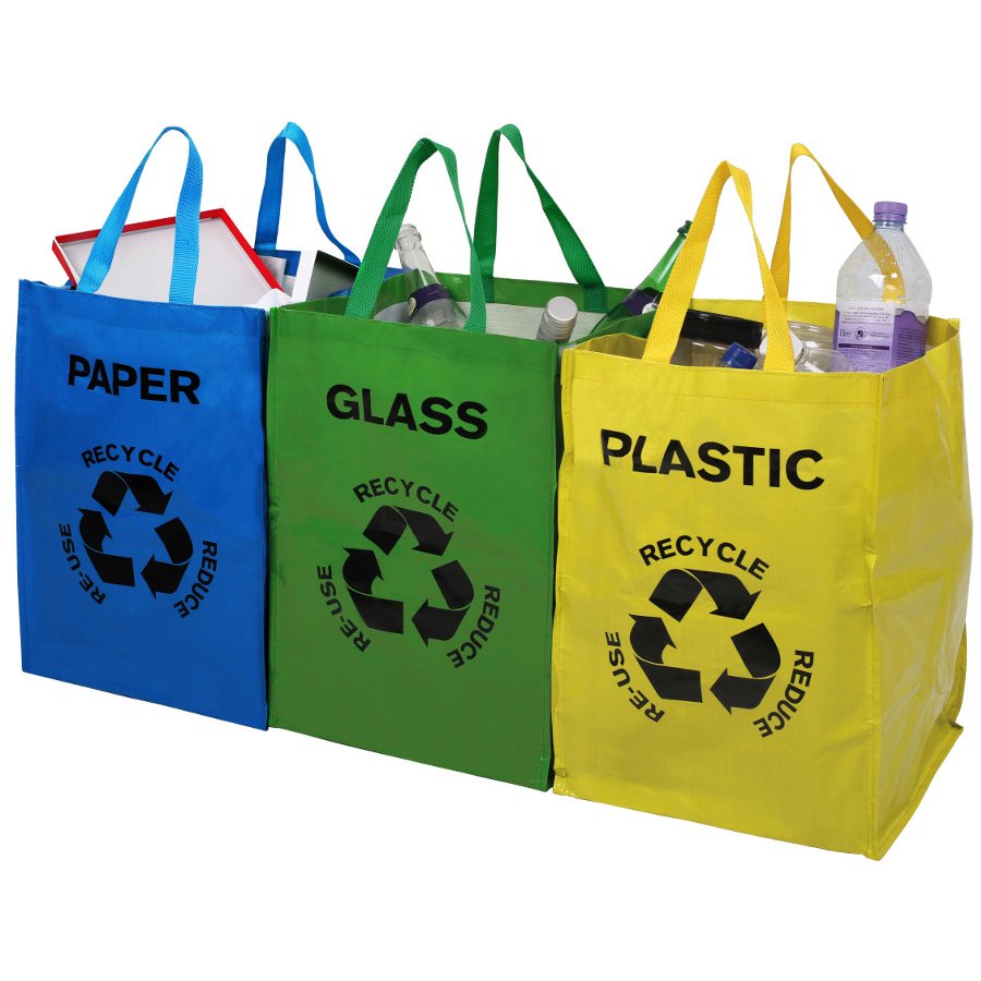 Recycle Bags - Set of 3 Plastic/Glass/Paper - Natural Collection Select