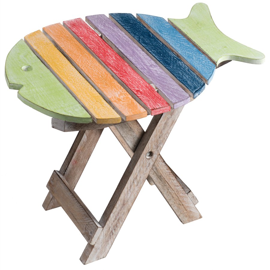 Hand-painted fish-shaped wooden stool