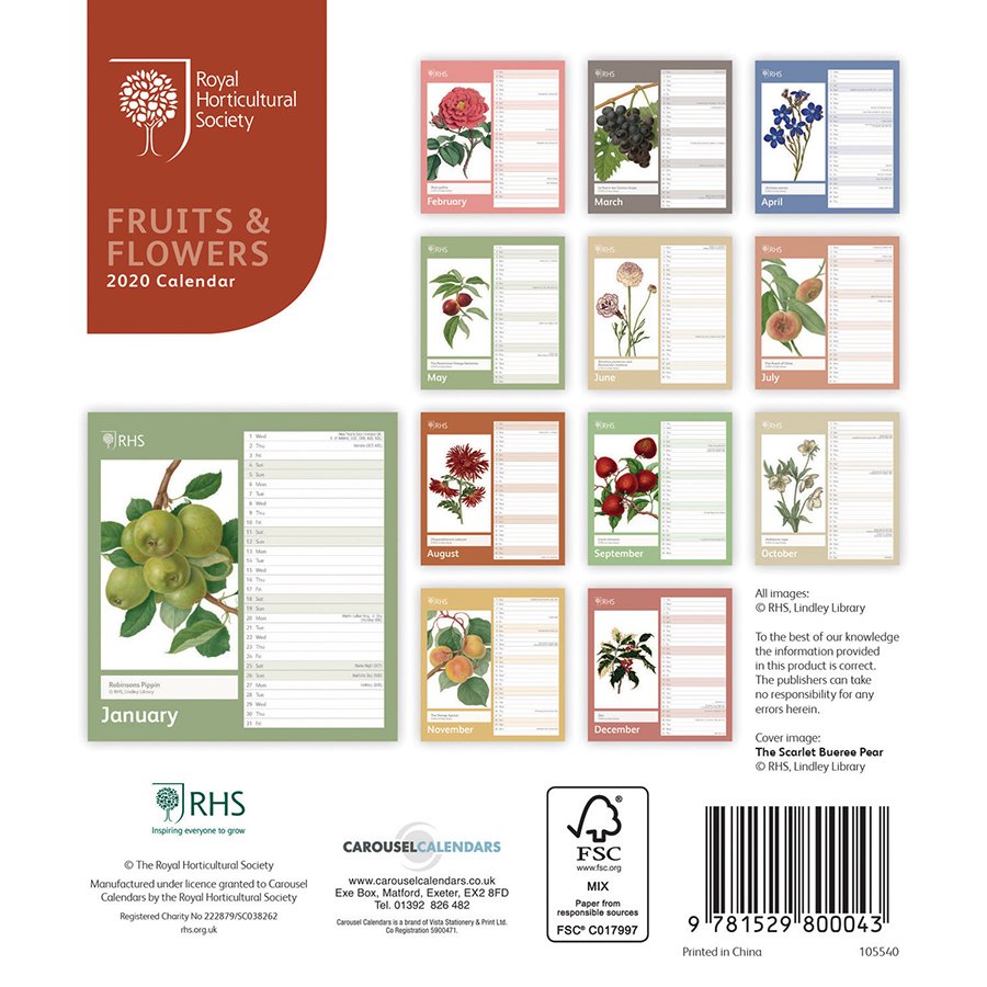 RHS 'Fruits & Flowers' 2020 Desk Calendar RHS