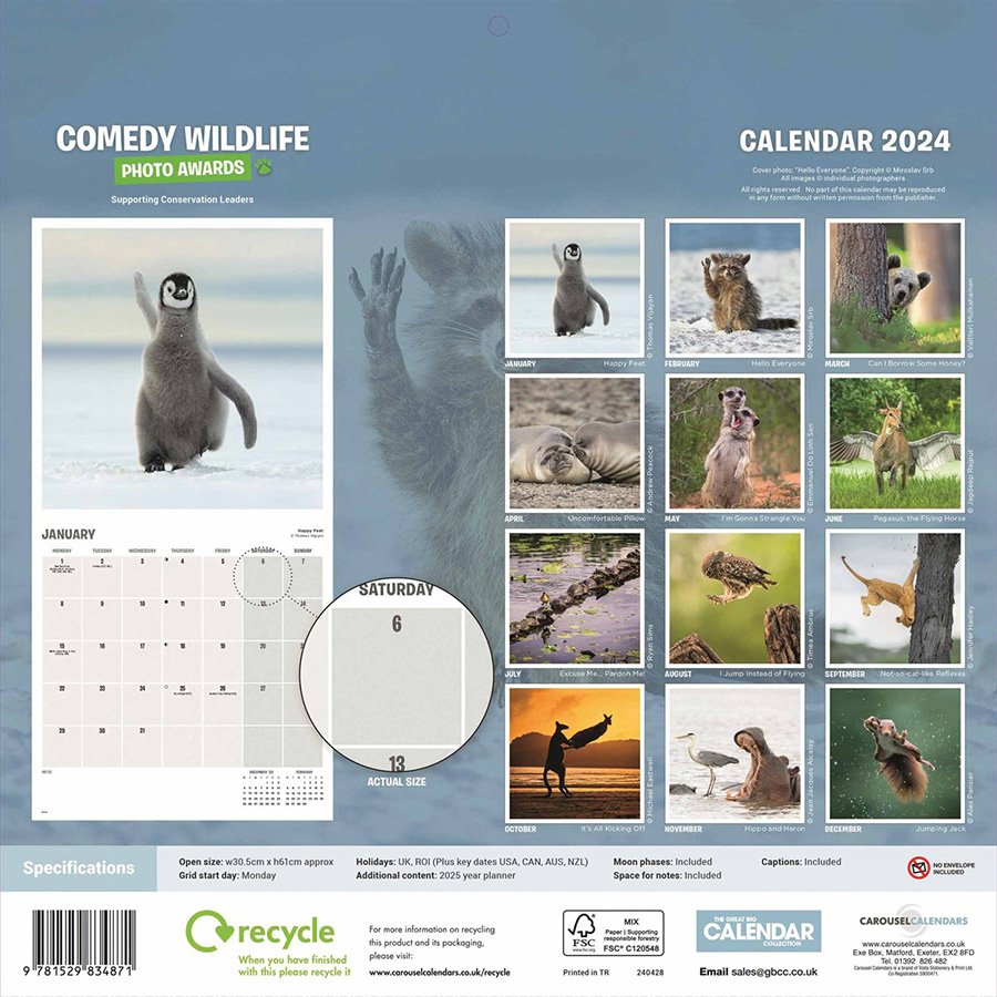 Comedy Wildlife Photography Awards 2024 Wall Calendar Natural