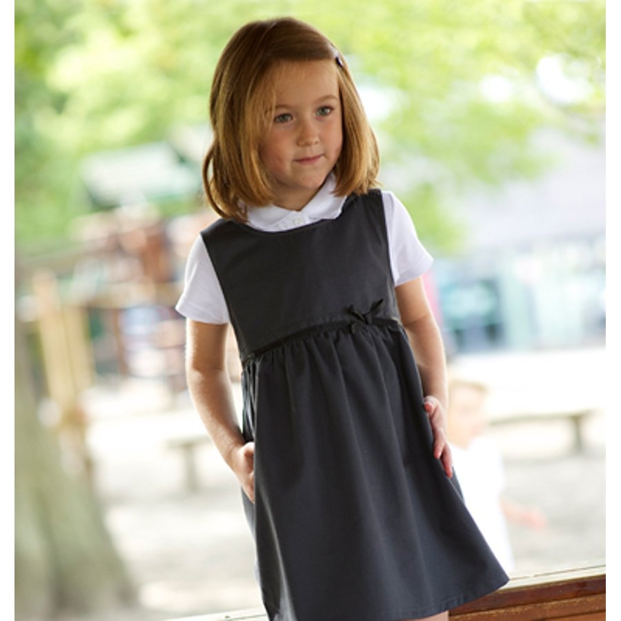 Girls School Pinafore With Bow - Grey - Junior - Ecooutfitters